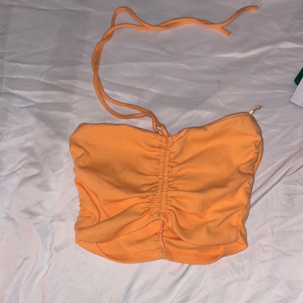 Orange Ruched Crop Top